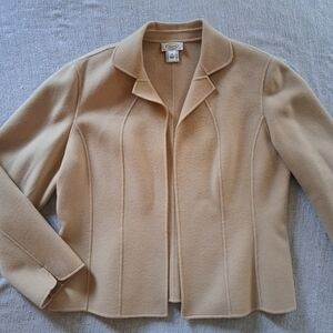 TALBOTS Women's Soft 100% Felted Wool Jacket Blazee Beige Camel Size 14
